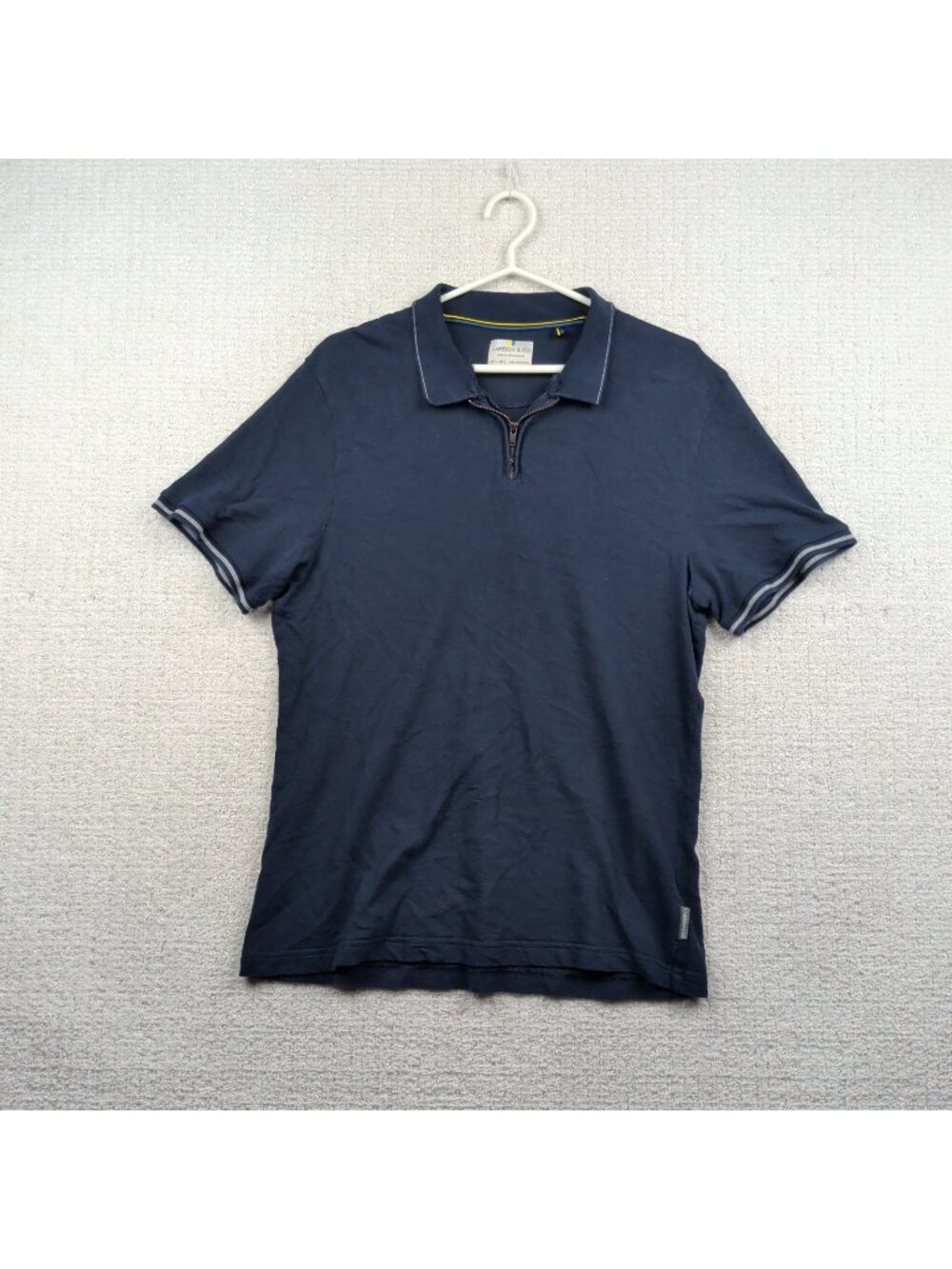 Larsson & Co Men's Polo Zip Up Shirt Men Size L  Dark Blue Preppy Academia  Golf
